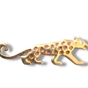African Leopard Lapel Pin Brooch, Avon 2006, Gold Tone with Rhinestone Eye
